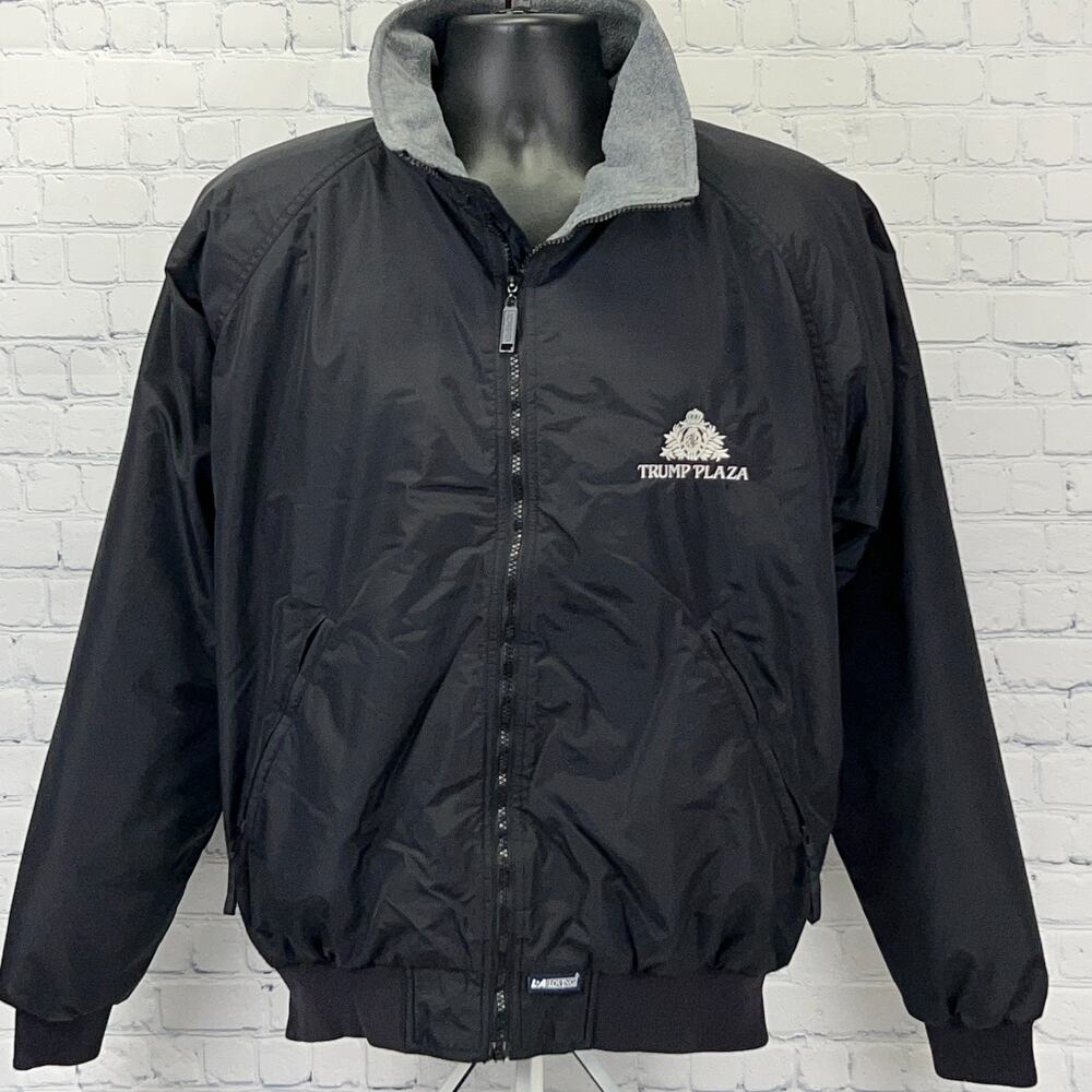 Vintage 90s Trump Plaza Atlantic City Casino Bomber Jacket M Medium Black Fleece